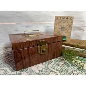 Vintage Ballonoff 9" Metal File Box Woodgrain Litho with Insert